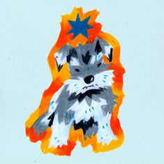 a drawing of a dog with stars on its head