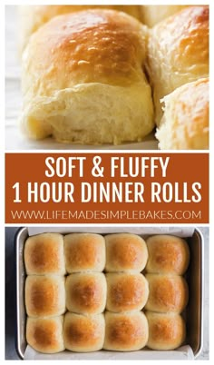 soft and fluffy bread rolls in a pan with text overlay