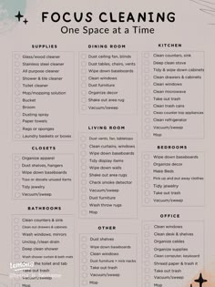 a printable focus cleaning checklist with the words focus cleaning in black and white