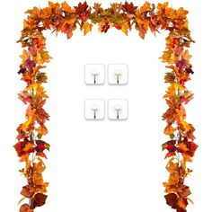 an arch made out of autumn leaves on a white background