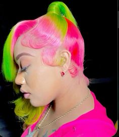 Pink And Green Hair Black Women, Exotic Wigs, Pink And Green Hair, Burgundy Hair Dye, Exotic Hair, Exotic Hairstyles, Curly Hair Drawing, Wig Ideas