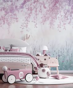 Fairy Bedroom Wallpaper, Forest Kids Room Blush Pink, Peel And Stick Wallpaper For Kids Room, Girls Wallpaper Bedroom, Green Wallpaper Floral, Purple Green Wallpaper, Enchanted Forest Wallpaper, Purple Kids Room, Paisley Bedroom