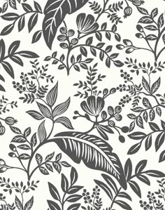 black and white floral wallpaper with leaves