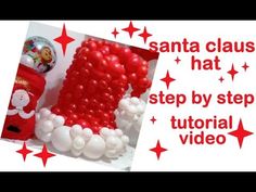 a santa clause hat made out of red and white balloons with the words santa claus hat on it