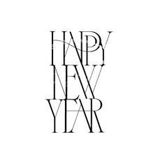 the words happy new year written in black and white