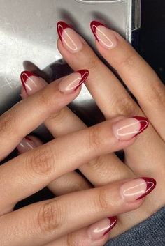 Deep Red Nails, Nude Nail Designs, Nagel Tips, Smink Inspiration, Makijaż Smokey Eye, White Nail, Elegant Nails, Prom Nails, Classy Nails