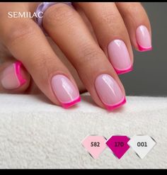 Neon Pink French Nails, French Manicure Nail Designs, Pink Tip Nails, Pink French Nails, Barbie Nails, Summer Gel Nails, Heart Nail Designs, Romantic Nails, Lavender Nails