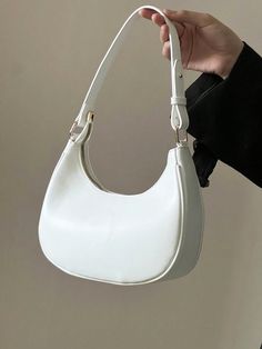 Blanco Elegante Collar  Poliuretano A cuadros,Liso,Estampado en Textura Bolso Hobo Embellished White Purses And Handbags, White Everyday Bag, White Purse Aesthetic, White Bag Aesthetic, White Shoulder Bag Outfit, White Purse Outfit, Small White Purse, White Bag Outfit, White Hobo Bag