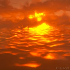 the sun is setting over the ocean with clouds in the sky and water around it