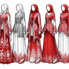 Nikah Photography, Muslim Engagement, 2d Sketch, Fashion Design Books, African Maxi Dresses, Fashion Drawing Dresses, Red String, Fashion Illustration Sketches, Free Dresses