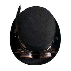 Enhance your look with this versatile unisex top hat. It's an impressive choice that can truly transform your appearance. Designed to impress both men and women, it comes with goggles. Crafted from high-quality synthetic leather, you'll love its style and comfort. Buy now! Steampunk High Crown Costume Accessories For Cosplay, Black Punk Hat For Cosplay, Adjustable Brimmed Costume Accessories For Cosplay, Gothic Black Brimmed Costume Hat, Black Gothic Hat For Cosplay, Black Brimmed Top Hat For Cosplay, Adjustable Black Mini Hats For Cosplay, Steampunk Brimmed Costume Hat For Cosplay, Black Adjustable Hat For Cosplay