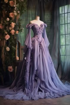 #ad Great Shopping Purple Medieval Prom Dress One Shoulder Fairy Long Sleeve 3D Floral Applique, Fashion Dresses Prom Dresses Long Sleeves, Lilac Prom Dresses, Vintage Ball Gown, Dresses Long Sleeves, One Shoulder Prom Dress, Purple Prom Dress, Fantasy Dresses, Fantasy Gowns, Pretty Prom Dresses