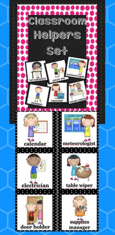 classroom helpers set with pictures and text