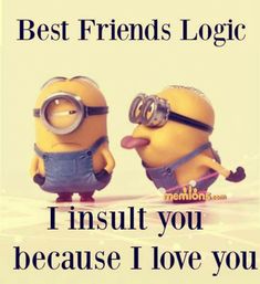 two minion characters with the caption best friends logic i insult you because i love you