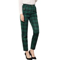 Retro and classic, this pant style with softly plaid fabric and elastic waist. Rich plaid patterning gives this long pant that classic, elegant look. Perfectly pair with tops and casual shoes for a vintage and fashion look. A classic plaid motif adds timeless sophistication to a long pants with an easy design. Suitable for Casual, Street, Dating, Party, Weekend Gathering, Holiday and Daily Wear. Casual Plaid Bottoms With Button Closure, Classic Plaid Bottoms For Winter, Relaxed Fit Plaid Pants For Fall, Casual Plaid Bottoms, Casual Plaid Bottoms For Office, Casual Plaid Office Bottoms, Preppy Cotton Bottoms For Fall, Preppy Plaid Bottoms For Fall, Classic Plaid Pants For Fall