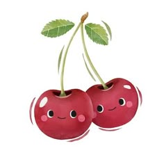 two cherries with faces drawn on them