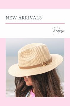 New arrivals anyone? These personalized pieces are too cute and comfy! Womens Straw Hats, Straw Fedora Hat, Marley Lilly, Straw Fedora, Pink Gingham, Brown Belt, Monogram Gifts, Fedora Hat, Too Cute