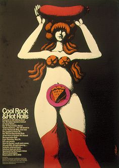 an advertisement for cool rock and hot rolls featuring a woman with a hat on her head