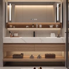 a bathroom with a sink, mirror and towel rack on the wall next to it