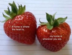 two strawberries with the caption if home is where the heart is, my home is wherever you are