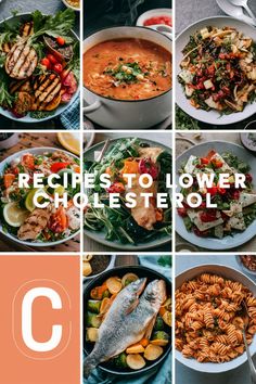 a collage of photos with the words recipes to lower cholesterol