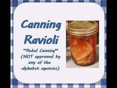 canning ravioli in a glass jar with labels on the label and description below it