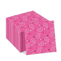 pink paisley paper napkins on a white background