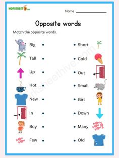 #Montessori #Opposite_Worksheets_Preschool #Opposite_Words_Worksheet #Worksheet_Nursery Word Opposites Worksheets, Opposite Worksheets Preschool, Opposite Words For Kids Worksheet, Opposites Worksheet Preschool, Opposite Words Worksheet, There Is There Are, Word Opposite, Opposite Words For Kids, Opposites Preschool