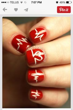 When you are off and can where nail polish! This is nice!! Heart Monitor, Heart Nail Designs, Valentine Nail Art, Get Nails, Heart Nails, Cute Nail Designs, Creative Nails