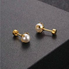 16g 18k Gold Plated Over 316surgical Steel Faux Pearl Flat Back Studs Nwt Beautiful For Weddings, Graduation, Mother’s Day Classy & Eye Catching 18k Gold Plated Over 316 Surgical Stainless Steel 16 Gauge Stronger Texture, High Durability, Corrosion Resistant & Long Lasting Color Retention With The 18k Gold Plated Faux Pearl Stone *See Pictures Above For Measurements Flat Screw On Backs That Will Help Keep Them Safely In Place. These Beautiful Earrings Come In This Great Blue Drawstring Dust Bag Gold Daily Use Earrings, Traditional Gold-plated Pearl Earrings, Elegant Gold-plated Pearl Earrings With Elegant Design, Pearl Studs Earrings Gold, Pearl Studs Earrings Gold Indian, Pearl Stud Earrings Indian, Luxury Gold-plated Pearl Earrings For Gifts, Gold Earrings Studs Simple, Pearl Earrings Studs