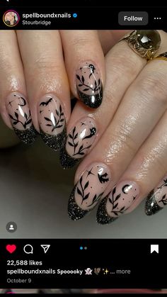 Glitter French Tips, 25 October, October Nails, Goth Nails, Seasonal Nails, Black Liner