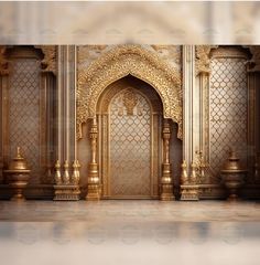 an ornate gold and white room with columns