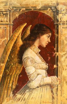 an old painting of a woman with wings