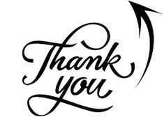 the words thank you are written in black ink on a white background with an arrow