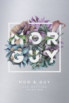 the cover for mor & guy's album, featuring flowers and leaves on a silver background