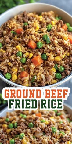 ground beef fried rice with peas and carrots