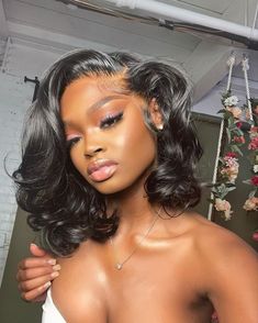 UNice Bye Bye Knots Wig 7x5 Lace Frontal Black Feathered Bob Wig Short Wave, Wig Short, Have Inspiration, Penteado Cabelo Curto, Body Wave Wig, Short Bob Wigs, Bob Wig, Brazilian Human Hair, Short Wigs