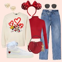 For the neutral girlies Disneyland Ootd Winter, Disneyland Winter, Disneyland Outfit Ideas, Cute Valentines Day Outfits, Disney Fits, Valentines Day Outfits