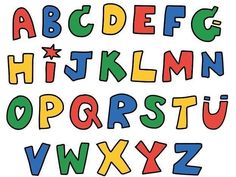 the alphabet is made up of colorful letters and numbers with different shapes, sizes and colors