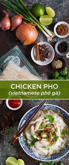 Ingredients for making chicken pho. Vietnamese Chicken Pho Recipe, Quick Chicken Pho, Homemade Chicken Pho Recipe, Chicken Pho Broth Recipe, Chicken Soup Asian Style, Vietnamese Pho Soup Recipe Chicken, Chicken Pho Recipe Authentic, Rotisserie Chicken Pho Recipe, Pho Chicken Soup Recipe