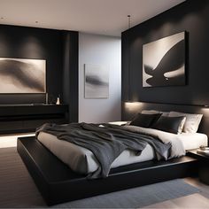 Dark bedroom ideas Black And White Bedroom, Black White Bedrooms, Bedroom Decorating Tips, Black Bedroom Decor, White Bedroom Design, Bedroom Decor Cozy, Bedroom Renovation