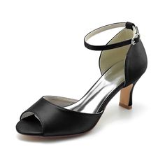 Shop Black Women's Peep Toe Satin Ankle Strap Low Heel Wedding Sandals color Black for Anniversary, Party, Wedding with worldwide Free shipping & Free return. Bridal Party Shoes, Wedding Shoes Sandals, Buckle Heels, Wedding Pumps, Mid Heels Pumps, Chunky Heel Pumps, Wedding Shoes Heels, Spool Heel, Black Pumps Heels