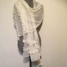 Beautiful Sheer Cream Color Scarf With Two Rows Of Ruffles In Each Side , Brand New With Tag Please Pay Attention To The Picture Of The Tag Is Not Attached Properly Is Coming Off If You Don’t Mind This Is Very Beautiful Scarf. Beautiful Scarf, Fashion Scarves, Scarf Styles, Pay Attention, Charlotte Russe, Fashion Ideas, Cream Color, Scarf Wrap, The Row