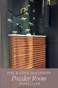 The easiest way to makeover your powder room on a budget --- peel & stick wallpaper! Trust me, this is a game-changer. Diy Peel And Stick Wallpaper, Wallpaper Powder Room, Room On A Budget, Powder Room Makeover