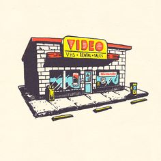 a drawing of a video rental store