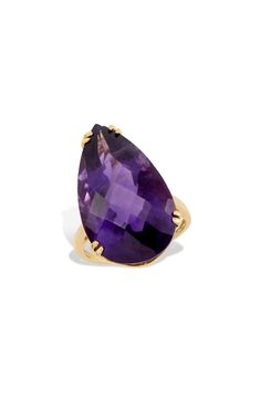 SAVVY CIE JEWELS Amethyst Pear Statement Ring | Nordstromrack Retro Rings, Retro Necklace, Retro Necklaces, Retro Era, Pear Ring, 1950 Vintage, Retro Ring, Floral Ring, Rings Vintage