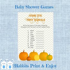 a baby shower game with pumpkins on it