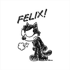 a black and white drawing of a cat with the words felix on it