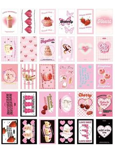 pink valentine's day cards with hearts and cupcakes