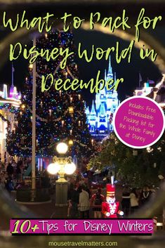 the disney world in december with text overlay